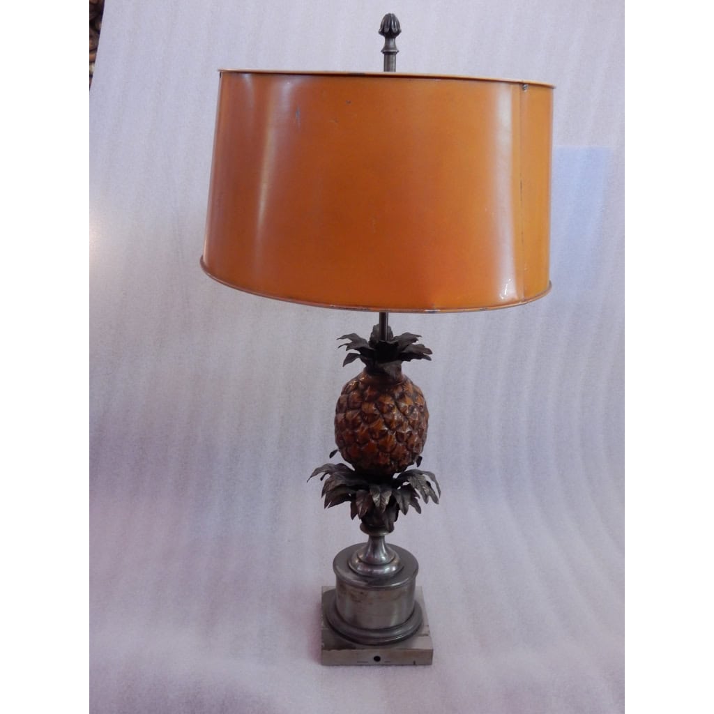 1950/70 Lampe à l’Ananas en Bronze Argenté, Abat-jour en Métal, Signée Charles, Made In France | Biron 1950/70 Lampe à l’Ananas en Bronze Argenté, Abat-jour en Métal, Signée Charles, Made In France