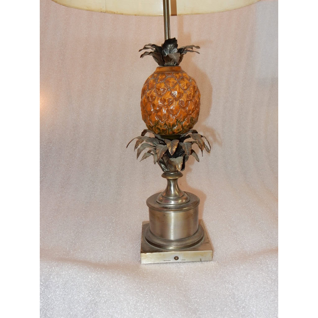 1950/70 Lampe à l’Ananas en Bronze Argenté, Abat-jour en Métal, Signée Charles, Made In France | Biron 1950/70 Lampe à l’Ananas en Bronze Argenté, Abat-jour en Métal, Signée Charles, Made In France