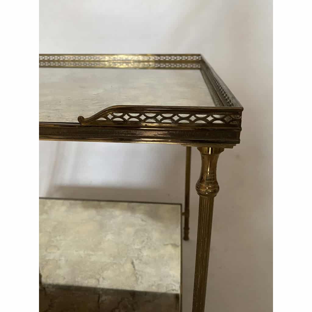 1950/70′ Bout De Canapé Avec Galerie Maison Baguès Laiton et Bronze Plateaux Miroir Oxydé Vieilli et Fleur | Biron 1950/70′ Bout De Canapé Avec Galerie Maison Baguès Laiton et Bronze Plateaux Miroir Oxydé Vieilli et Fleur