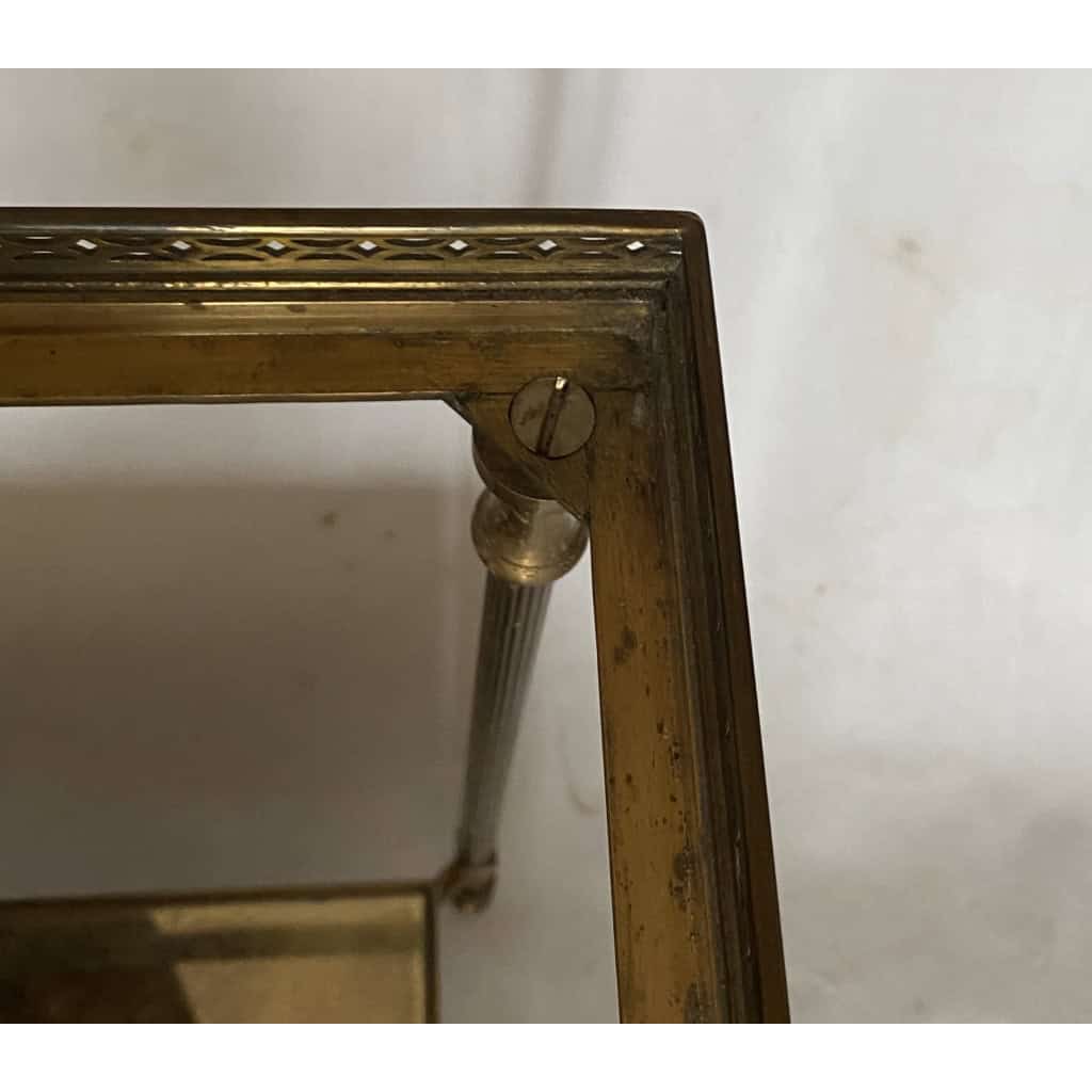 1950/70′ Bout De Canapé Avec Galerie Maison Baguès Laiton et Bronze Plateaux Miroir Oxydé Vieilli et Fleur | Biron 1950/70′ Bout De Canapé Avec Galerie Maison Baguès Laiton et Bronze Plateaux Miroir Oxydé Vieilli et Fleur