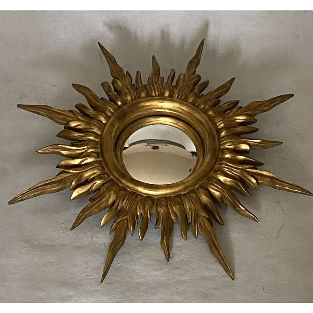 1950/70′ Miroir soleil Convexe, Bois Doré – Diamètre 50 cm | Biron |||||||