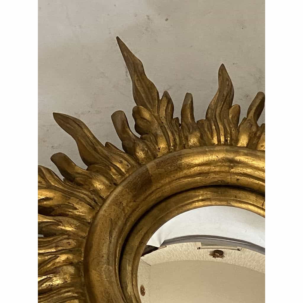 1950/70′ Miroir soleil Convexe, Bois Doré – Diamètre 50 cm | Biron 1950/70' Miroir soleil Convexe, Bois Doré – Diamètre 50 cm