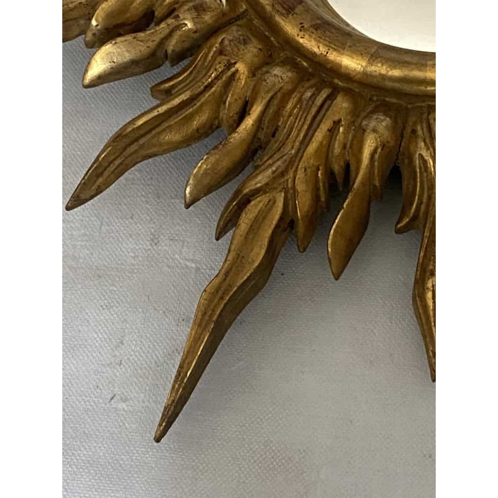 1950/70′ Miroir soleil Convexe, Bois Doré – Diamètre 50 cm | Biron 1950/70' Miroir soleil Convexe, Bois Doré – Diamètre 50 cm