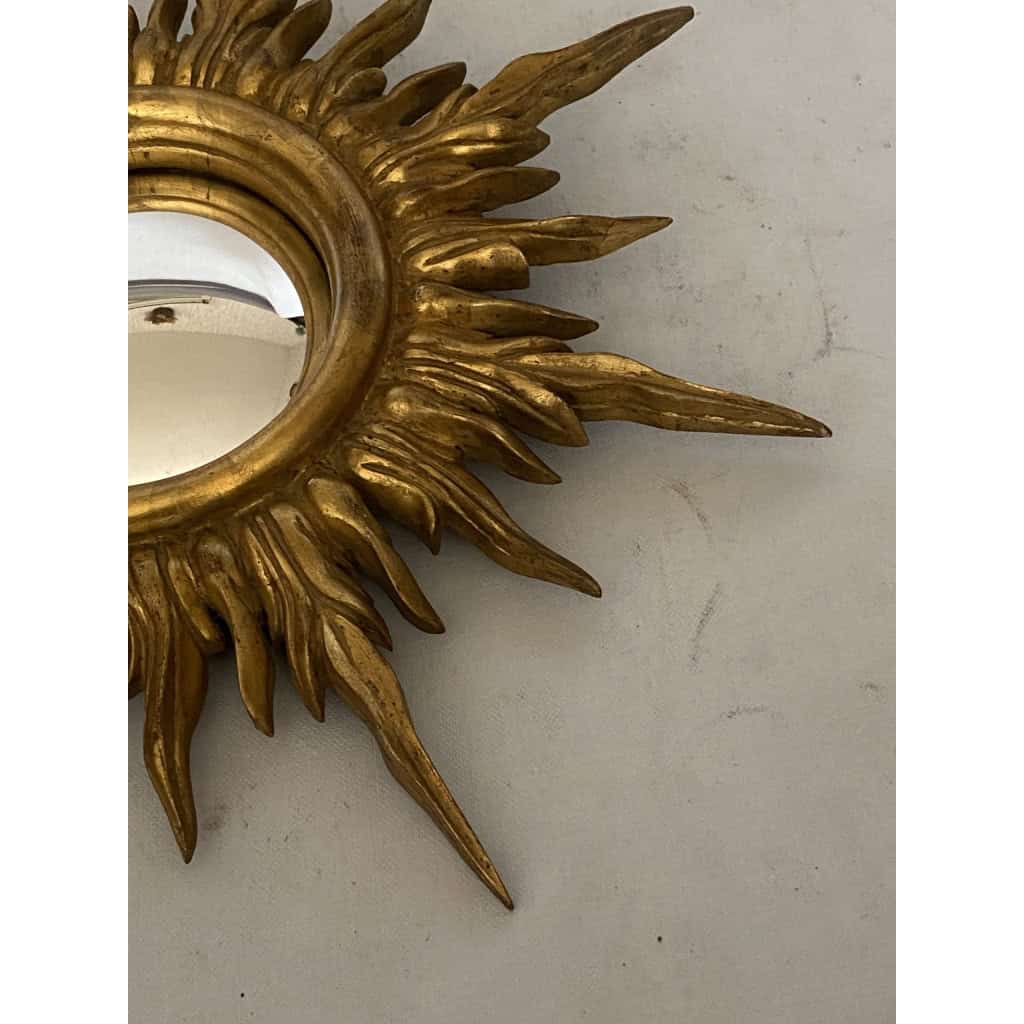 1950/70′ Miroir soleil Convexe, Bois Doré – Diamètre 50 cm | Biron 1950/70' Miroir soleil Convexe, Bois Doré – Diamètre 50 cm