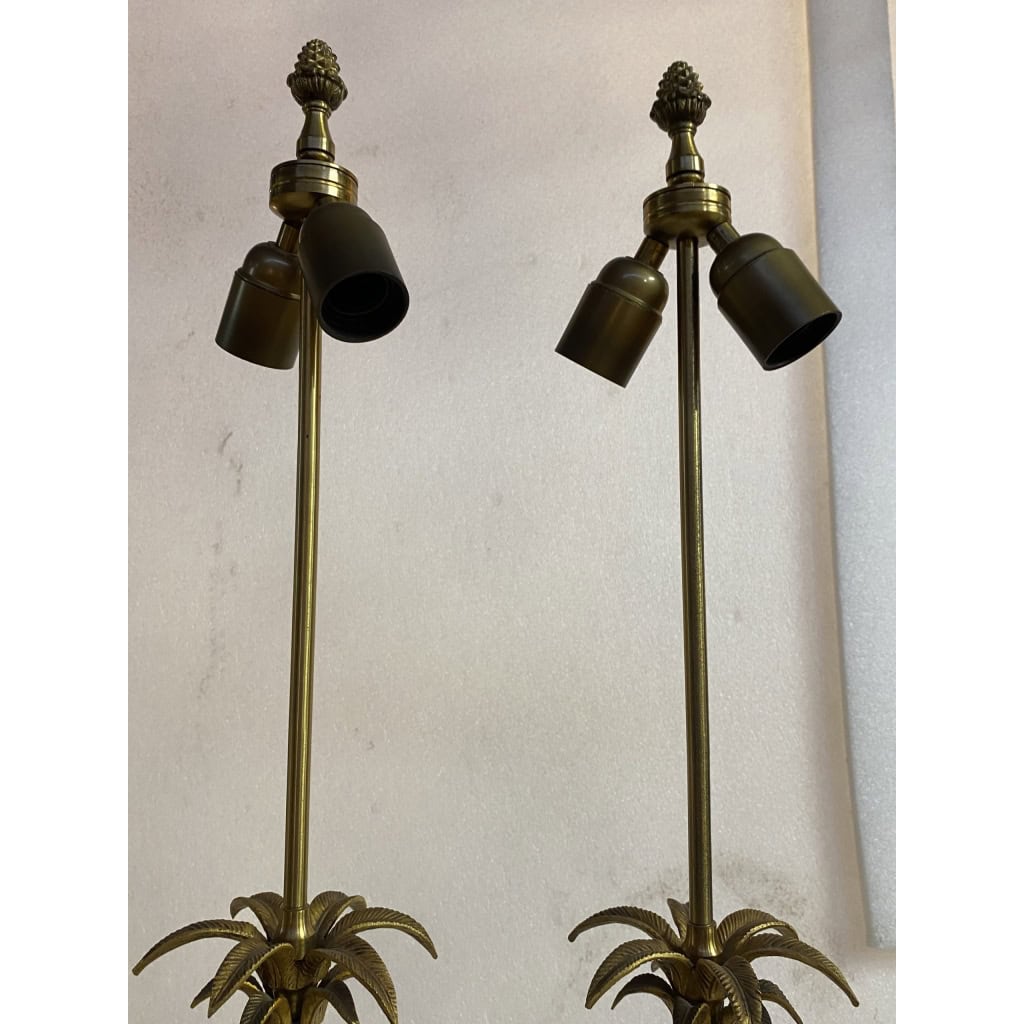 1970′ Paire De Lampes En Bronze Style Maison Charles Avec Oeuf En Bakélite Couleur Ambrée | Biron 1970′ Paire De Lampes En Bronze Style Maison Charles Avec Oeuf En Bakélite Couleur Ambrée