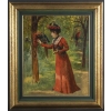 Une femme et des perroquets, Huile sur panneau de Gustav Wertheimer | Biron ||||||||