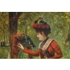 Une femme et des perroquets, Huile sur panneau de Gustav Wertheimer | Biron Une femme et des perroquets, Huile sur panneau de Gustav Wertheimer