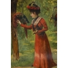 Une femme et des perroquets, Huile sur panneau de Gustav Wertheimer | Biron Une femme et des perroquets, Huile sur panneau de Gustav Wertheimer