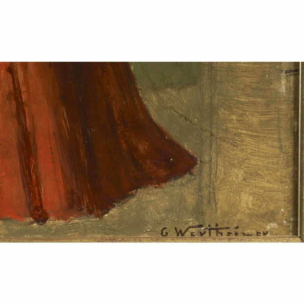 Une femme et des perroquets, Huile sur panneau de Gustav Wertheimer | Biron Une femme et des perroquets, Huile sur panneau de Gustav Wertheimer
