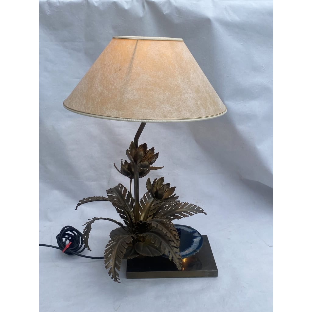 1970′ Lampe Aux Nenuphars En Bronze Doré Et Agate DLG Duval Brasseur Ou Isabelle Faure | Biron ||||||||||||