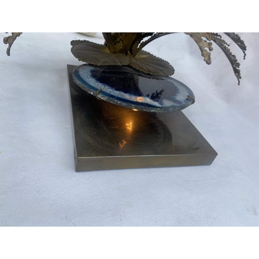 1970′ Lampe Aux Nenuphars En Bronze Doré Et Agate DLG Duval Brasseur Ou Isabelle Faure | Biron 1970′ Lampe Aux Nenuphars En Bronze Doré Et Agate DLG Duval Brasseur Ou Isabelle Faure