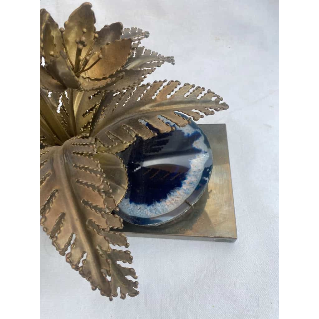 1970′ Lampe Aux Nenuphars En Bronze Doré Et Agate DLG Duval Brasseur Ou Isabelle Faure | Biron 1970′ Lampe Aux Nenuphars En Bronze Doré Et Agate DLG Duval Brasseur Ou Isabelle Faure