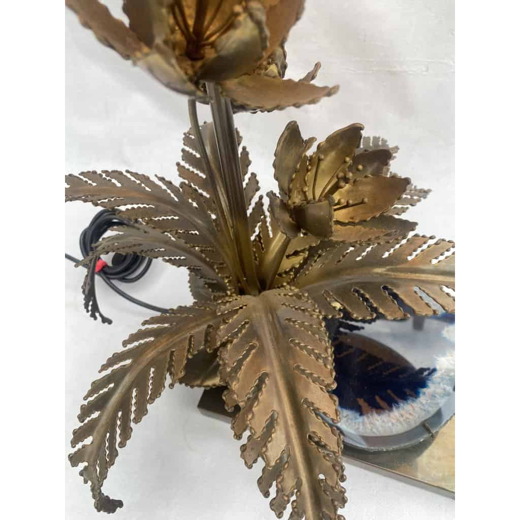 1970′ Lampe Aux Nenuphars En Bronze Doré Et Agate DLG Duval Brasseur Ou Isabelle Faure | Biron 1970′ Lampe Aux Nenuphars En Bronze Doré Et Agate DLG Duval Brasseur Ou Isabelle Faure