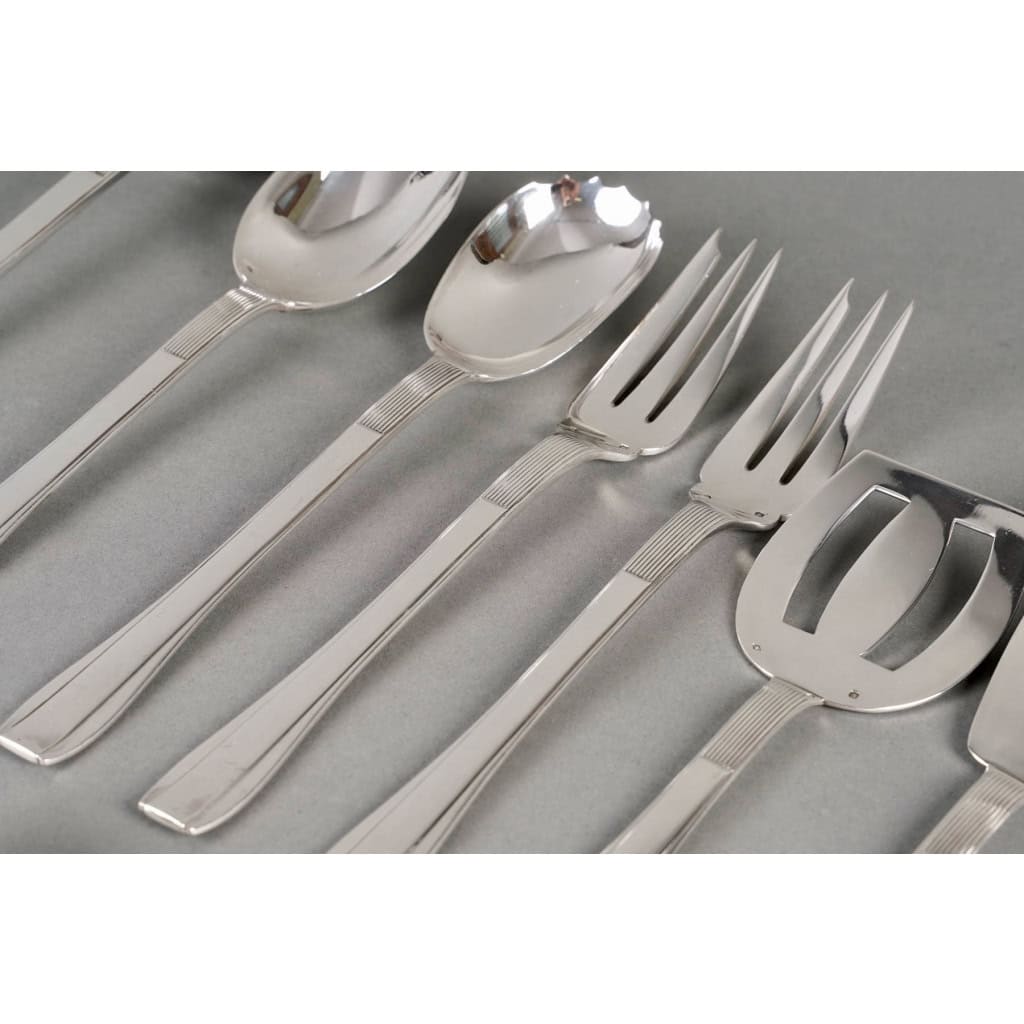 Ménagère Art-Déco « Nice » argent massif de PUIFORCAT | Biron Ménagère Art-Déco "Nice" argent massif de PUIFORCAT