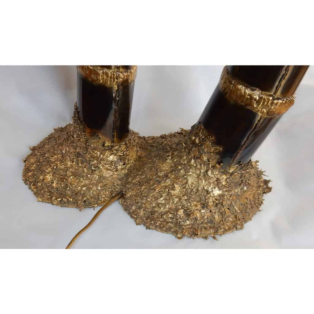 1970′Lampe Aux 2 Champignons Éclairante En Laiton Avec Gypse Imitant le Cristal De Roche Style Duval Brasseur, Faure, Fernandez | Biron 1970′Lampe Aux 2 Champignons Éclairante En Laiton Avec Gypse Imitant le Cristal De Roche Style Duval Brasseur, Faure, Fernandez