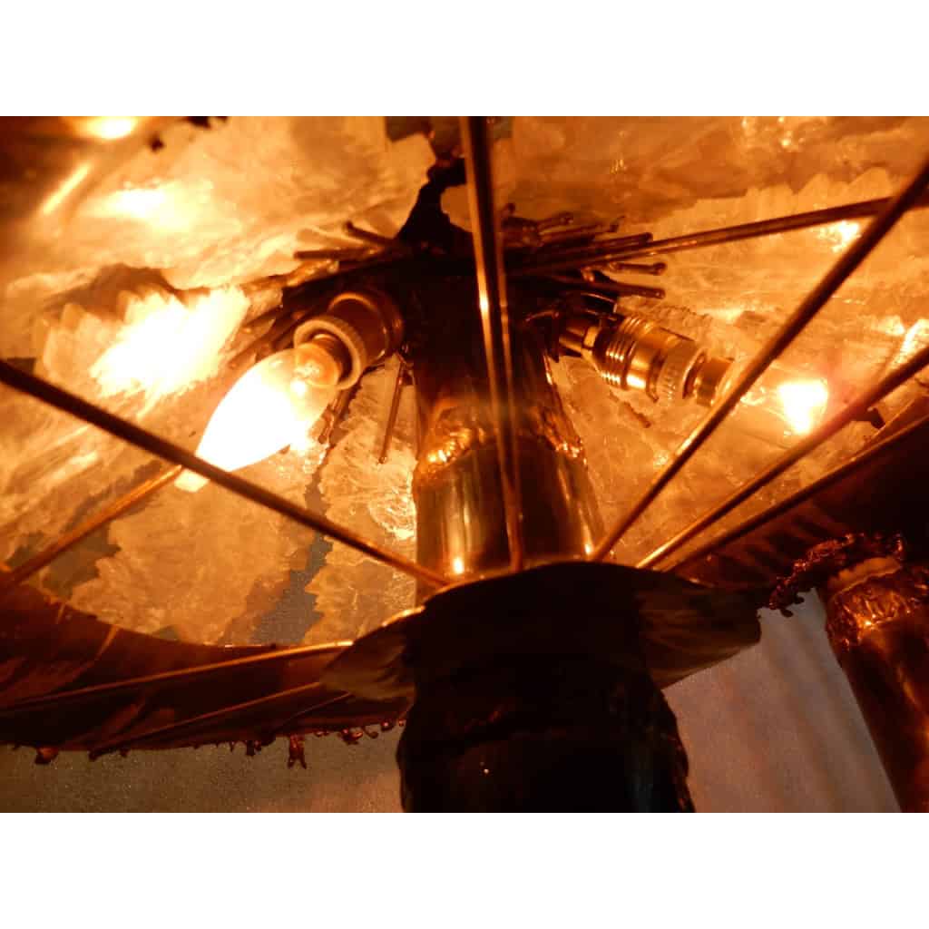 1970′Lampe Aux 2 Champignons Éclairante En Laiton Avec Gypse Imitant le Cristal De Roche Style Duval Brasseur, Faure, Fernandez | Biron 1970′Lampe Aux 2 Champignons Éclairante En Laiton Avec Gypse Imitant le Cristal De Roche Style Duval Brasseur, Faure, Fernandez
