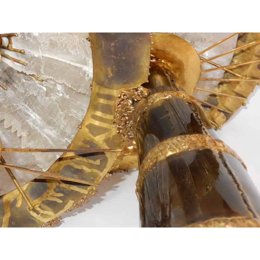 1970′Lampe Aux 2 Champignons Éclairante En Laiton Avec Gypse Imitant le Cristal De Roche Style Duval Brasseur, Faure, Fernandez | Biron 1970′Lampe Aux 2 Champignons Éclairante En Laiton Avec Gypse Imitant le Cristal De Roche Style Duval Brasseur, Faure, Fernandez
