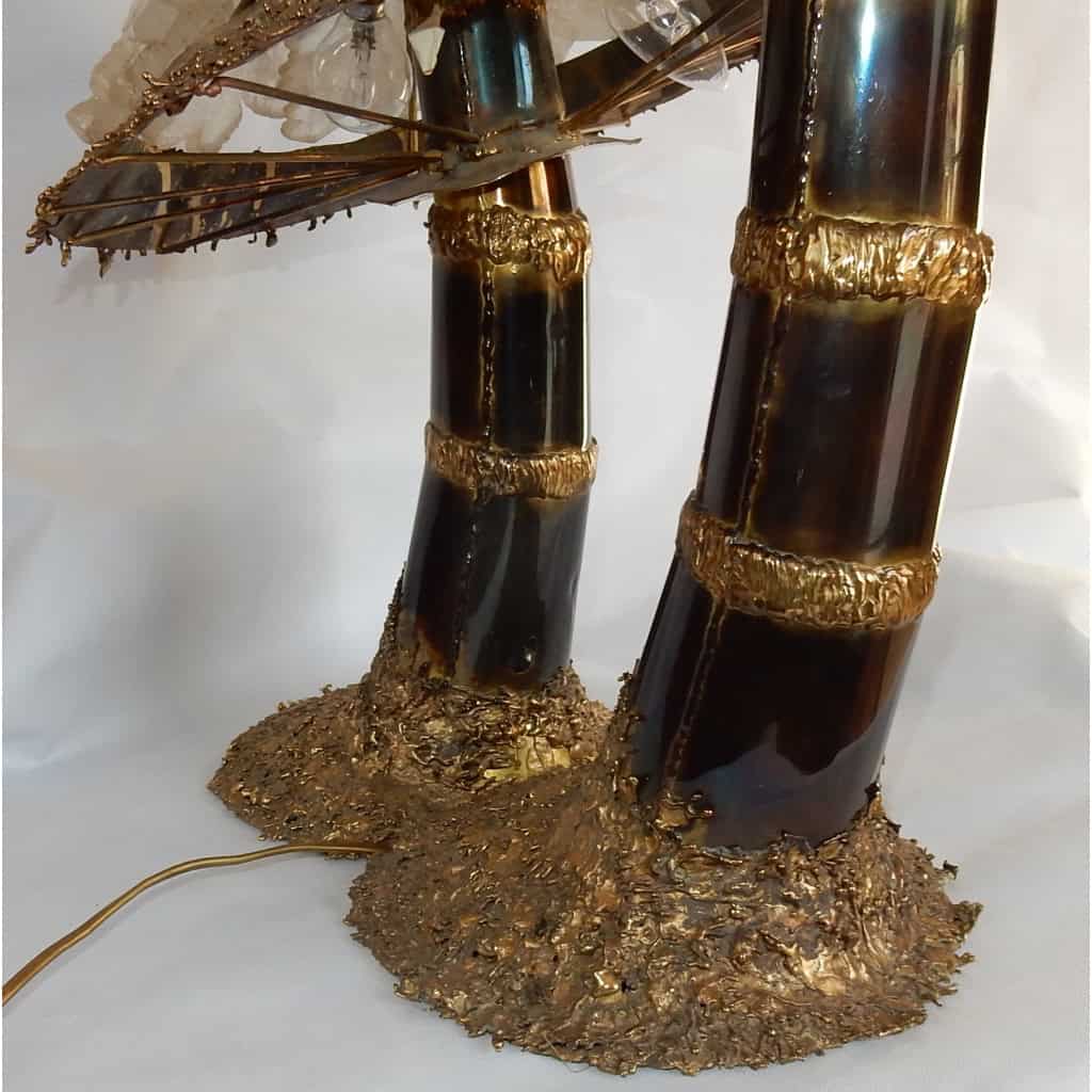 1970′Lampe Aux 2 Champignons Éclairante En Laiton Avec Gypse Imitant le Cristal De Roche Style Duval Brasseur, Faure, Fernandez | Biron 1970′Lampe Aux 2 Champignons Éclairante En Laiton Avec Gypse Imitant le Cristal De Roche Style Duval Brasseur, Faure, Fernandez
