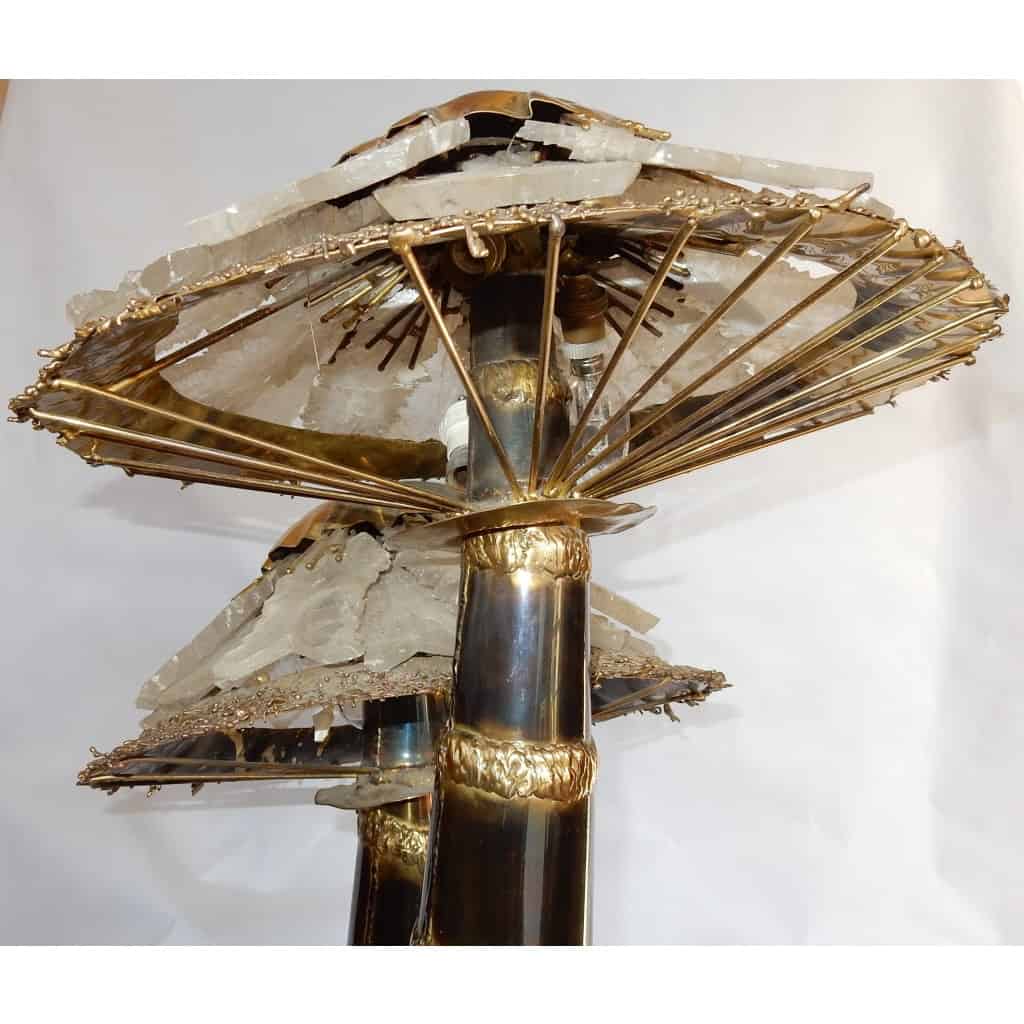 1970′Lampe Aux 2 Champignons Éclairante En Laiton Avec Gypse Imitant le Cristal De Roche Style Duval Brasseur, Faure, Fernandez | Biron 1970′Lampe Aux 2 Champignons Éclairante En Laiton Avec Gypse Imitant le Cristal De Roche Style Duval Brasseur, Faure, Fernandez