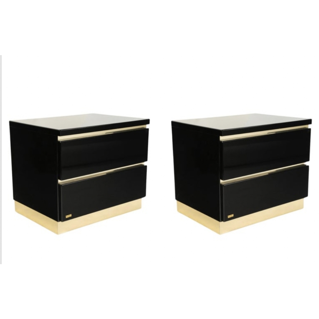 1970 Paire de tables de chevet en laque noire signées Eric Marville | Biron ||||||