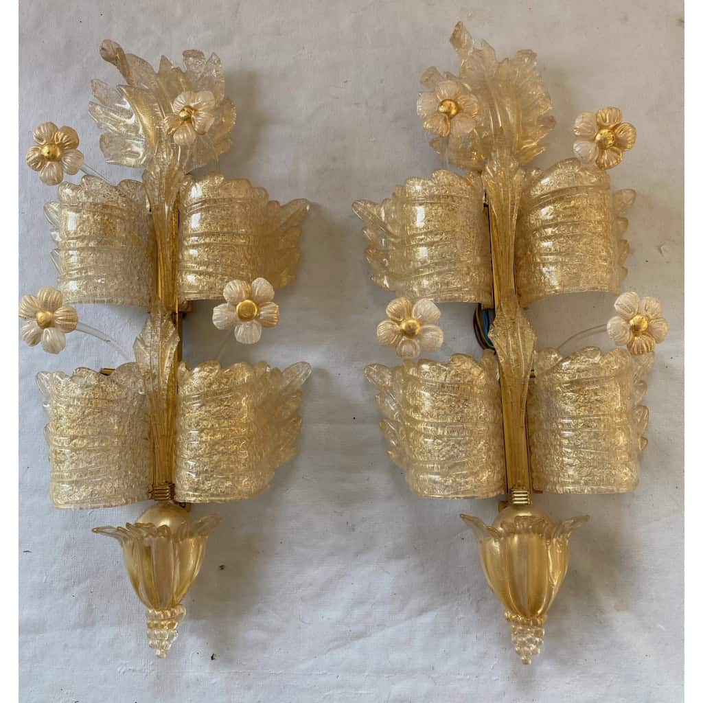 1970/80′ Paire d’Appliques en Verre Ou Cristal De Murano Barovier & Toso Forme Papillon | Biron |||||||||||||