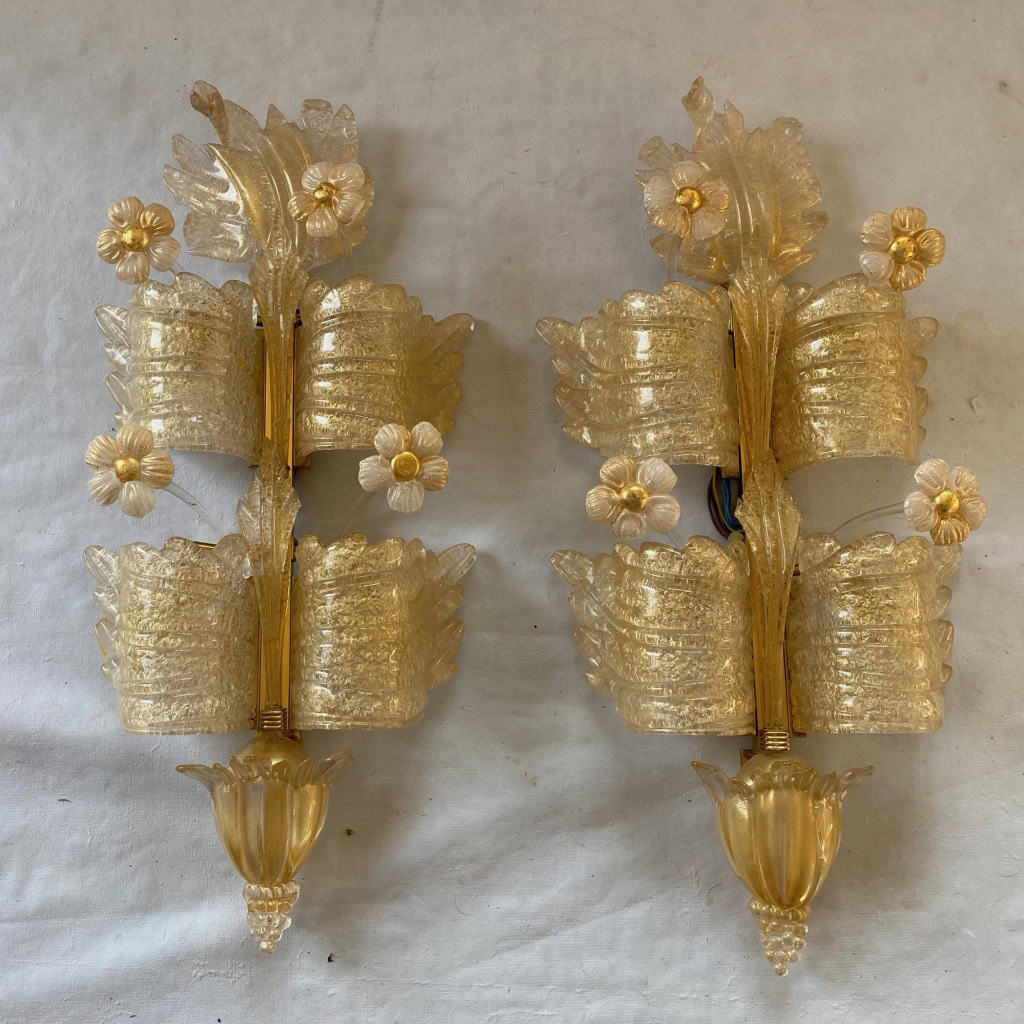 1970/80′ Paire d’Appliques en Verre Ou Cristal De Murano Barovier & Toso Forme Papillon | Biron 1970/80′ Paire d’Appliques en Verre Ou Cristal De Murano Barovier & Toso Forme Papillon