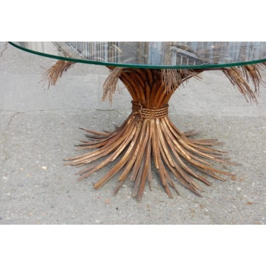 1970′ Guéridon ou Table Basse Gerbe de Blé Style YSL Métal Doré | Biron 1970′ Guéridon ou Table Basse Gerbe de Blé Style YSL Métal Doré