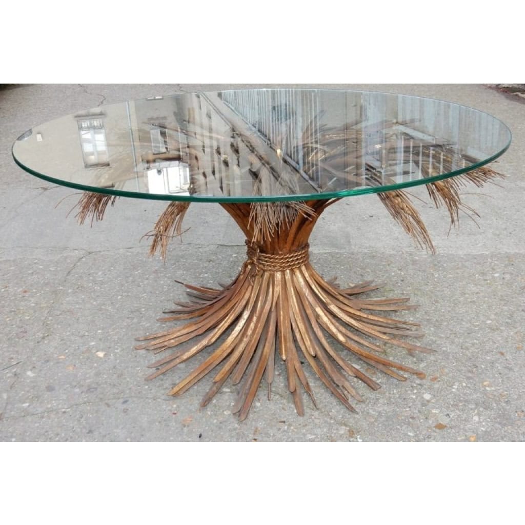 1970′ Guéridon ou Table Basse Gerbe de Blé Style YSL Métal Doré | Biron 1970′ Guéridon ou Table Basse Gerbe de Blé Style YSL Métal Doré