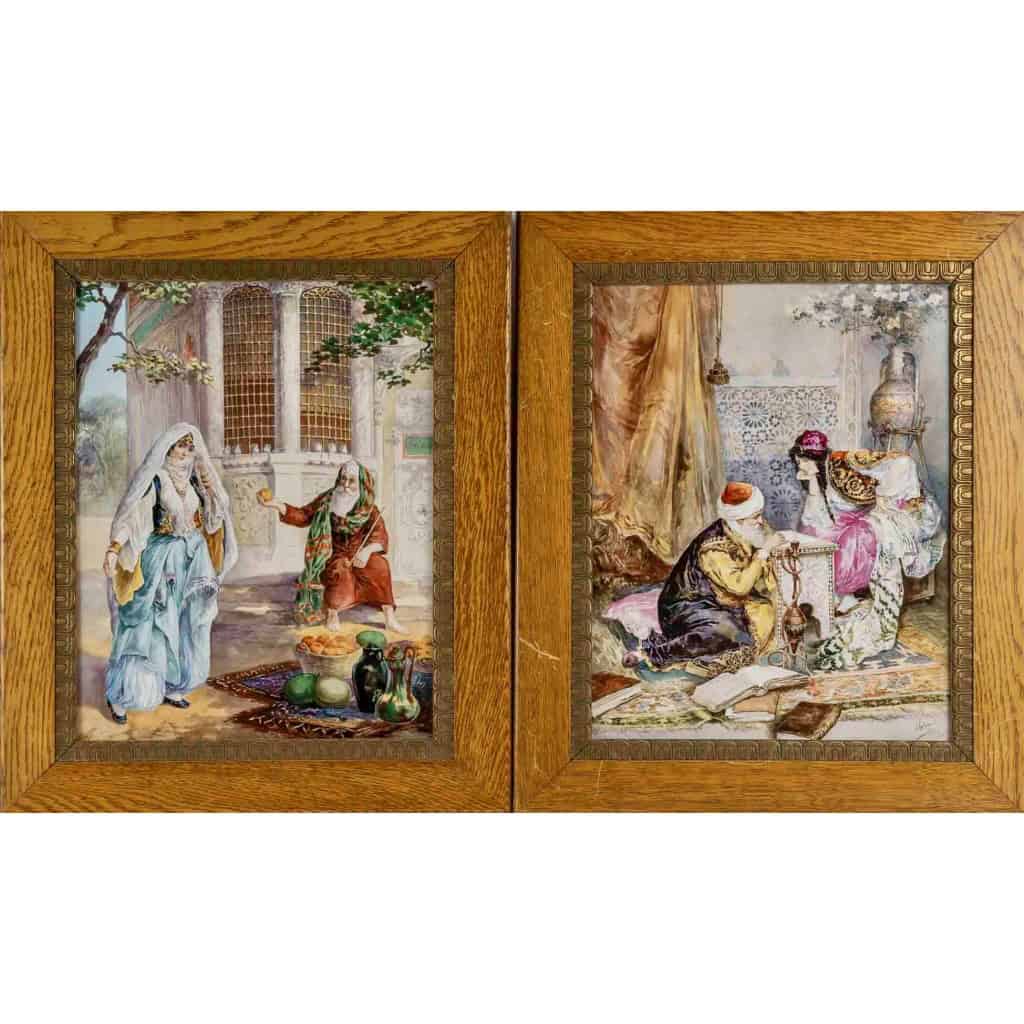 Grande Paire de Plaques Orientalistes en Porcelaine Polychrome Napoléon III | Biron |||||||||||||||