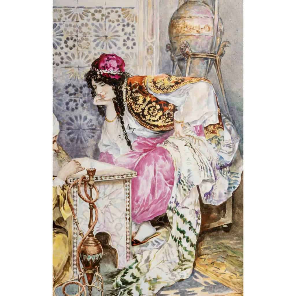 Grande Paire de Plaques Orientalistes en Porcelaine Polychrome Napoléon III | Biron Grande Paire de Plaques Orientalistes en Porcelaine Polychrome Napoléon III