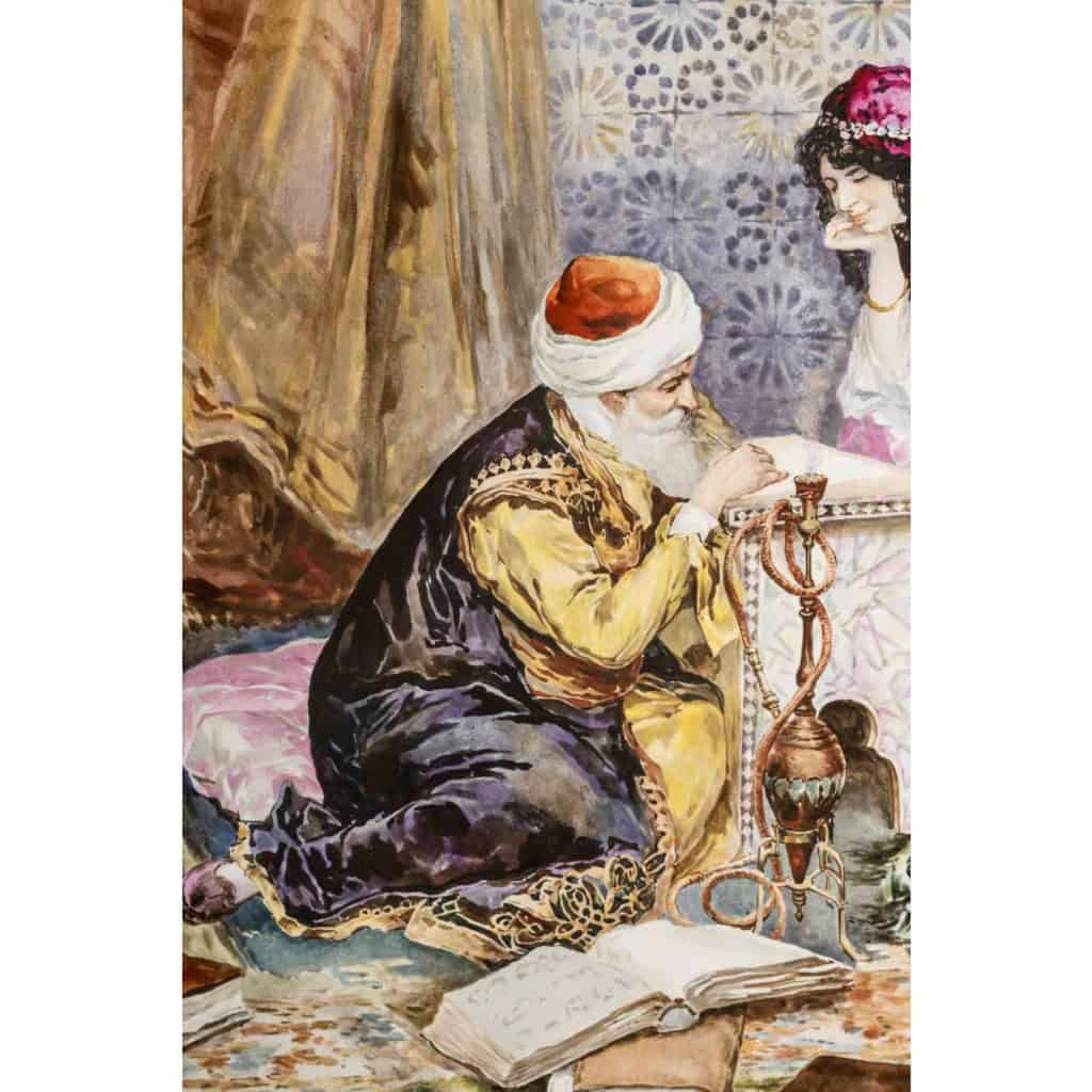 Grande Paire de Plaques Orientalistes en Porcelaine Polychrome Napoléon III | Biron Grande Paire de Plaques Orientalistes en Porcelaine Polychrome Napoléon III