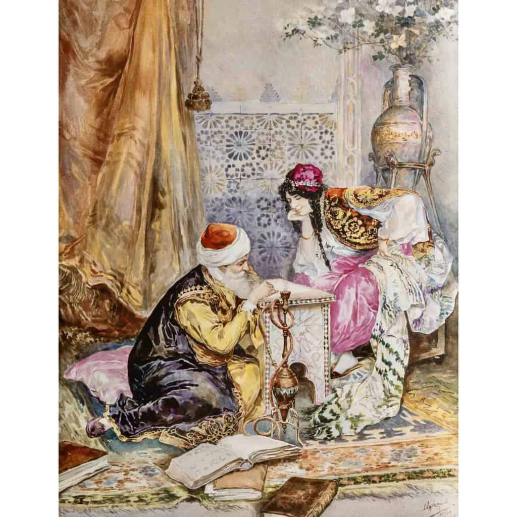 Grande Paire de Plaques Orientalistes en Porcelaine Polychrome Napoléon III | Biron Grande Paire de Plaques Orientalistes en Porcelaine Polychrome Napoléon III
