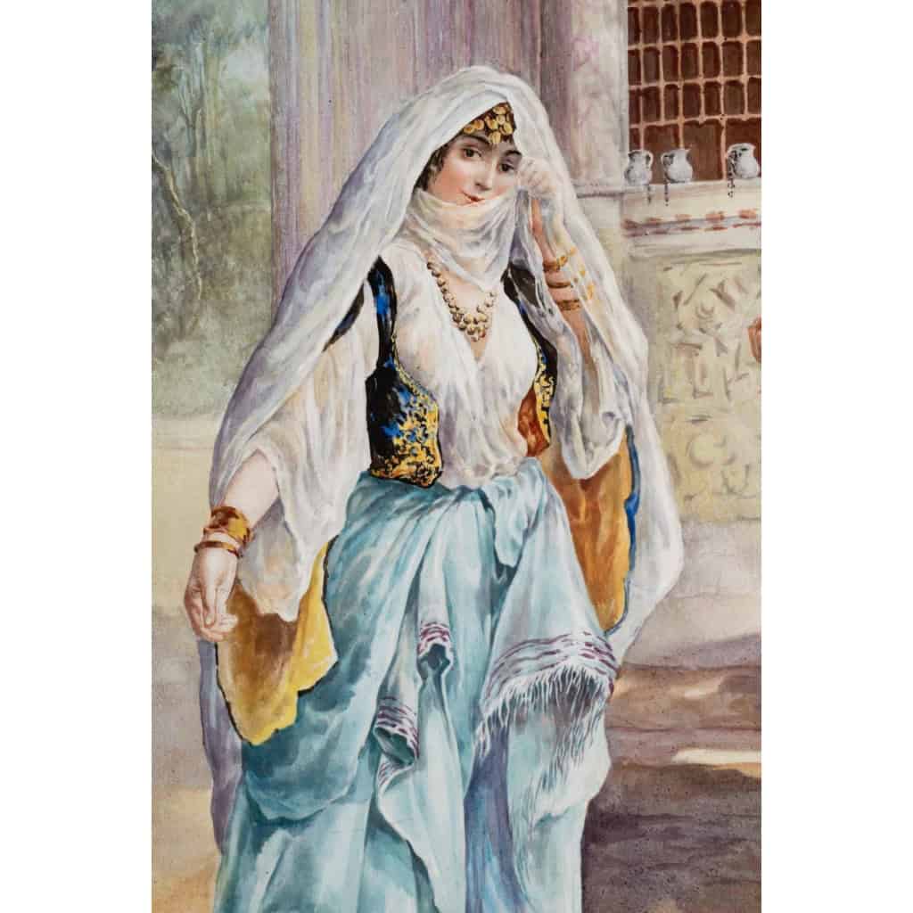 Grande Paire de Plaques Orientalistes en Porcelaine Polychrome Napoléon III | Biron Grande Paire de Plaques Orientalistes en Porcelaine Polychrome Napoléon III