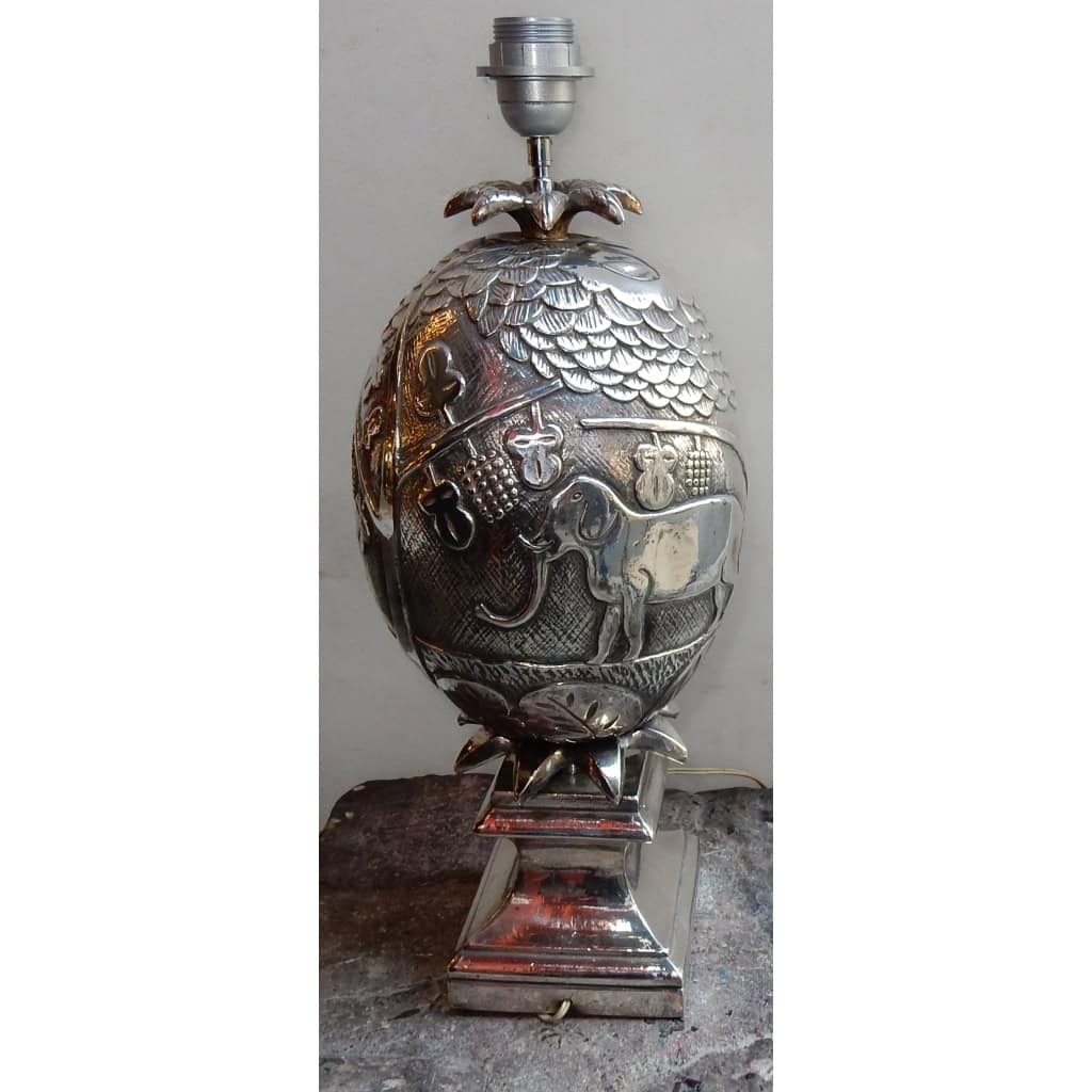 1950/70 Lampe Ananas Décor Animaux Métal Argenté | Biron |||||||||