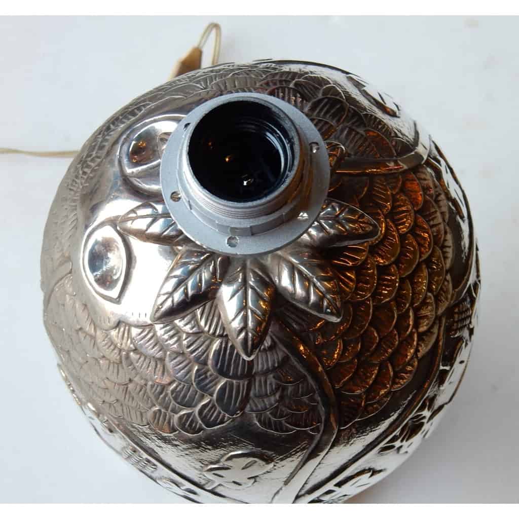 1950/70 Lampe Ananas Décor Animaux Métal Argenté | Biron 1950/70 Lampe Ananas Décor Animaux Métal Argenté