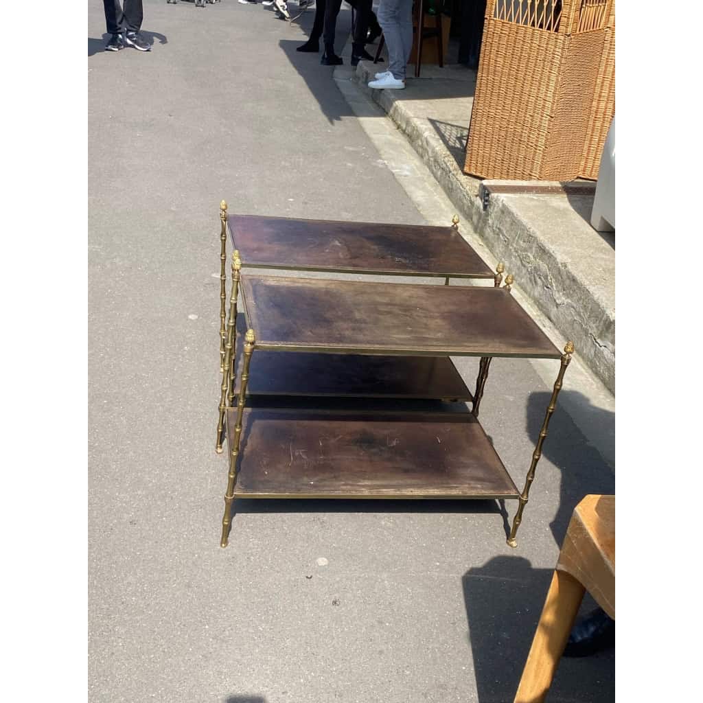 1970′ Paire De Bouts De Canapés à 2 Niveaux Maison Baguès Plateaux Cuir Vintage 6