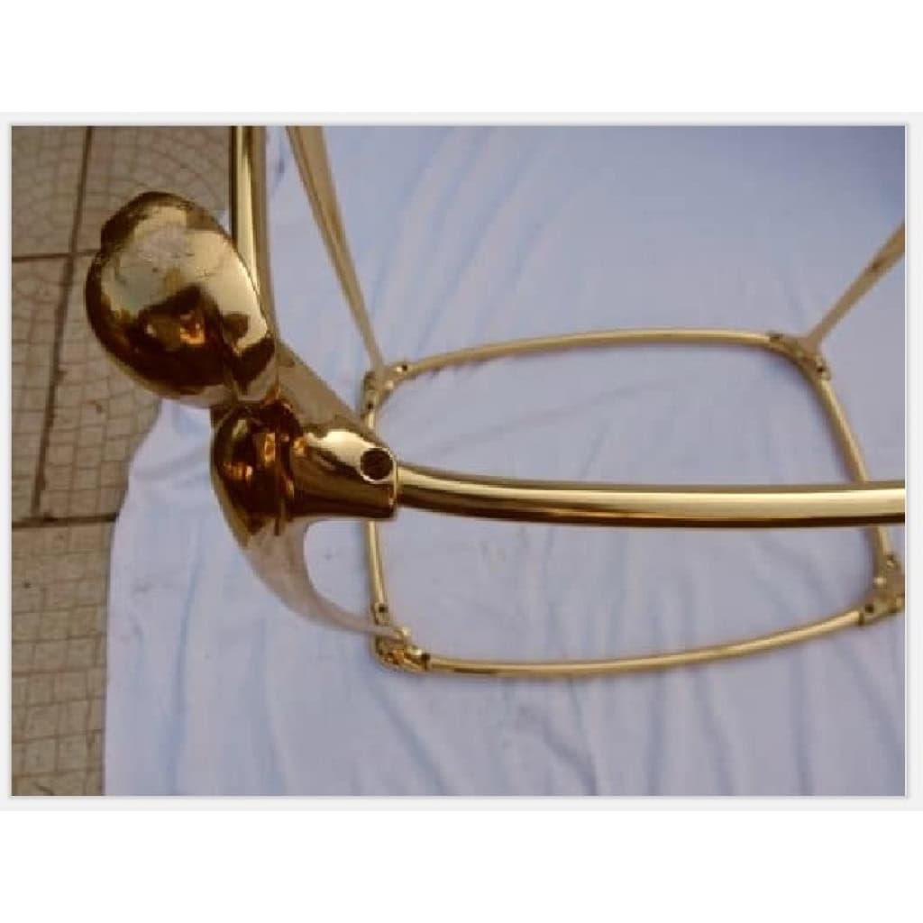 1970/80′ Paire de Tables en Bronze Doré à 2 Niveaux Style Art Nouveau Plateaux Verre et Opaline