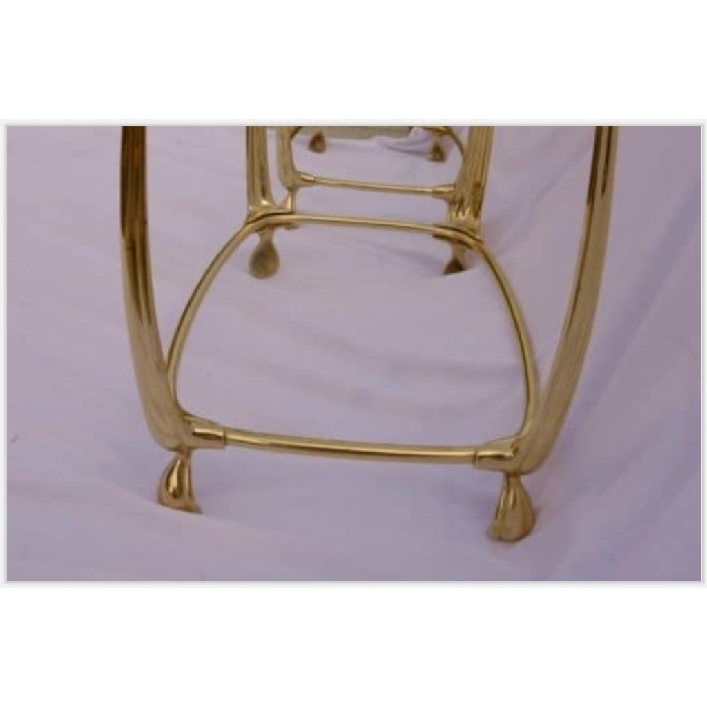 1970/80′ Paire de Tables en Bronze Doré à 2 Niveaux Style Art Nouveau Plateaux Verre et Opaline
