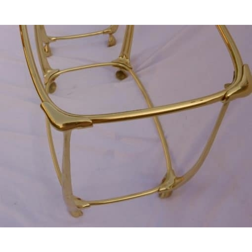 1970/80′ Paire de Tables en Bronze Doré à 2 Niveaux Style Art Nouveau Plateaux Verre et Opaline