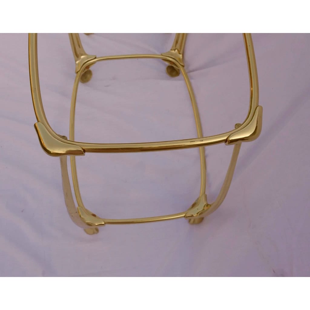 1970/80′ Paire de Tables en Bronze Doré à 2 Niveaux Style Art Nouveau Plateaux Verre et Opaline