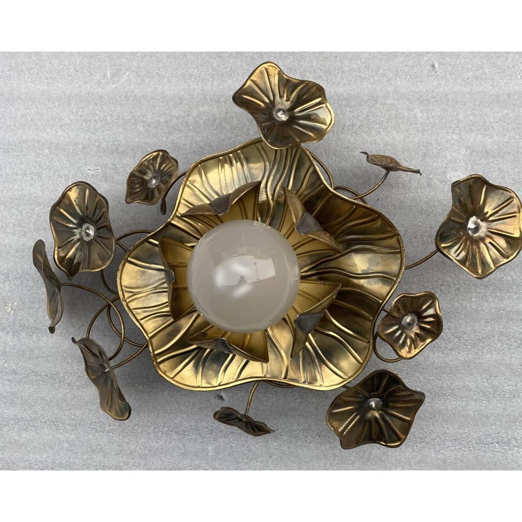 1970′ Applique Ou Plafonnier Au Feuillage Maison Jansen en Laiton 1 Ampoule | Biron ||||||