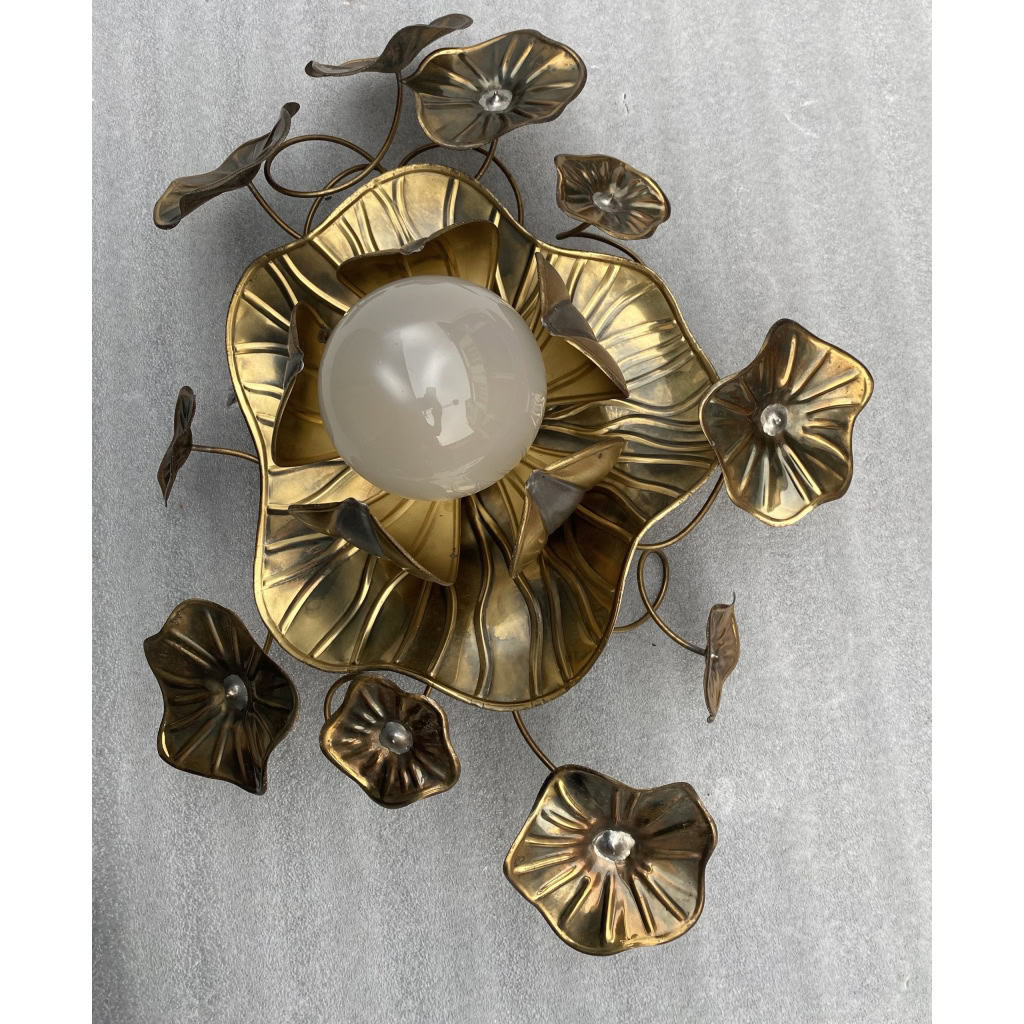 1970′ Applique Ou Plafonnier Au Feuillage Maison Jansen en Laiton 1 Ampoule | Biron 1970′ Applique Ou Plafonnier Au Feuillage Maison Jansen en Laiton 1 Ampoule