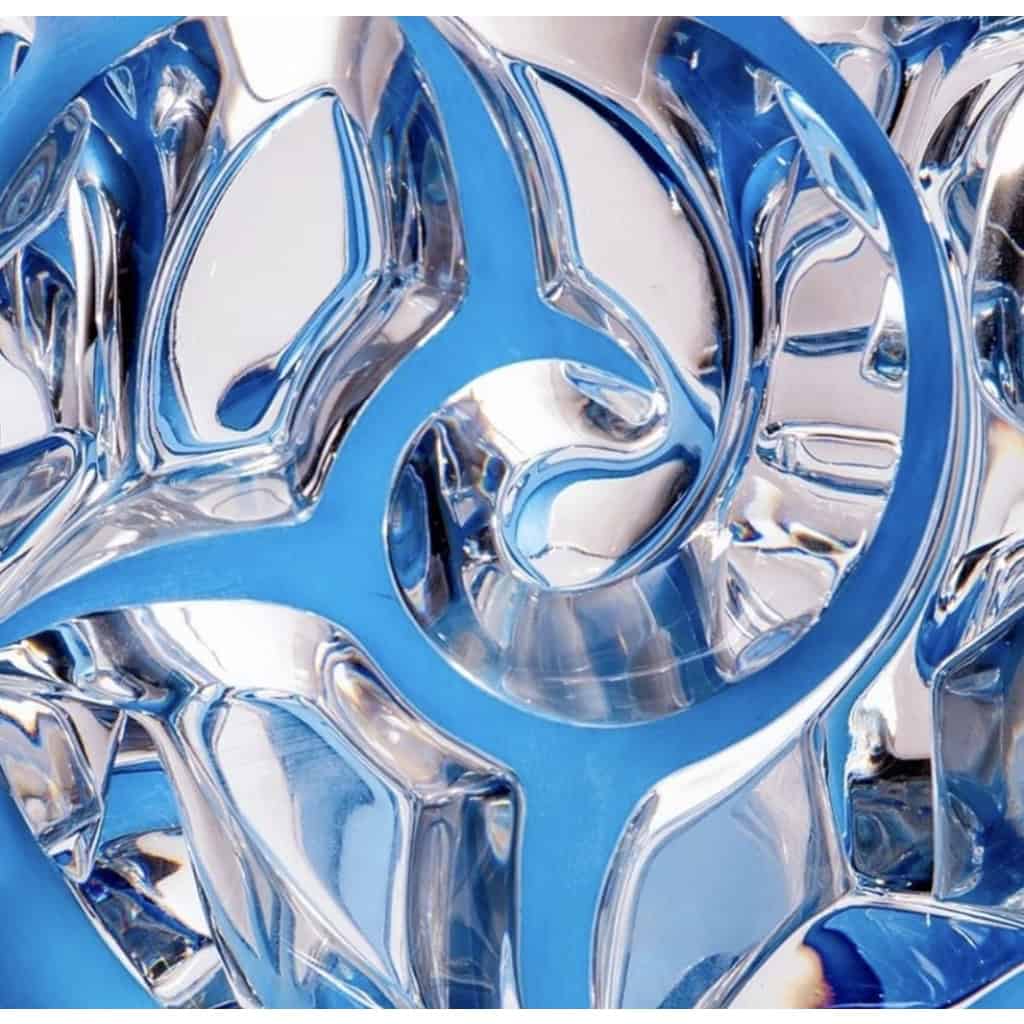 Cristal Lalique ,Vase « tourbillon « Emaillé Bleu. » | Biron Cristal Lalique ,Vase "tourbillon "Emaillé Bleu."