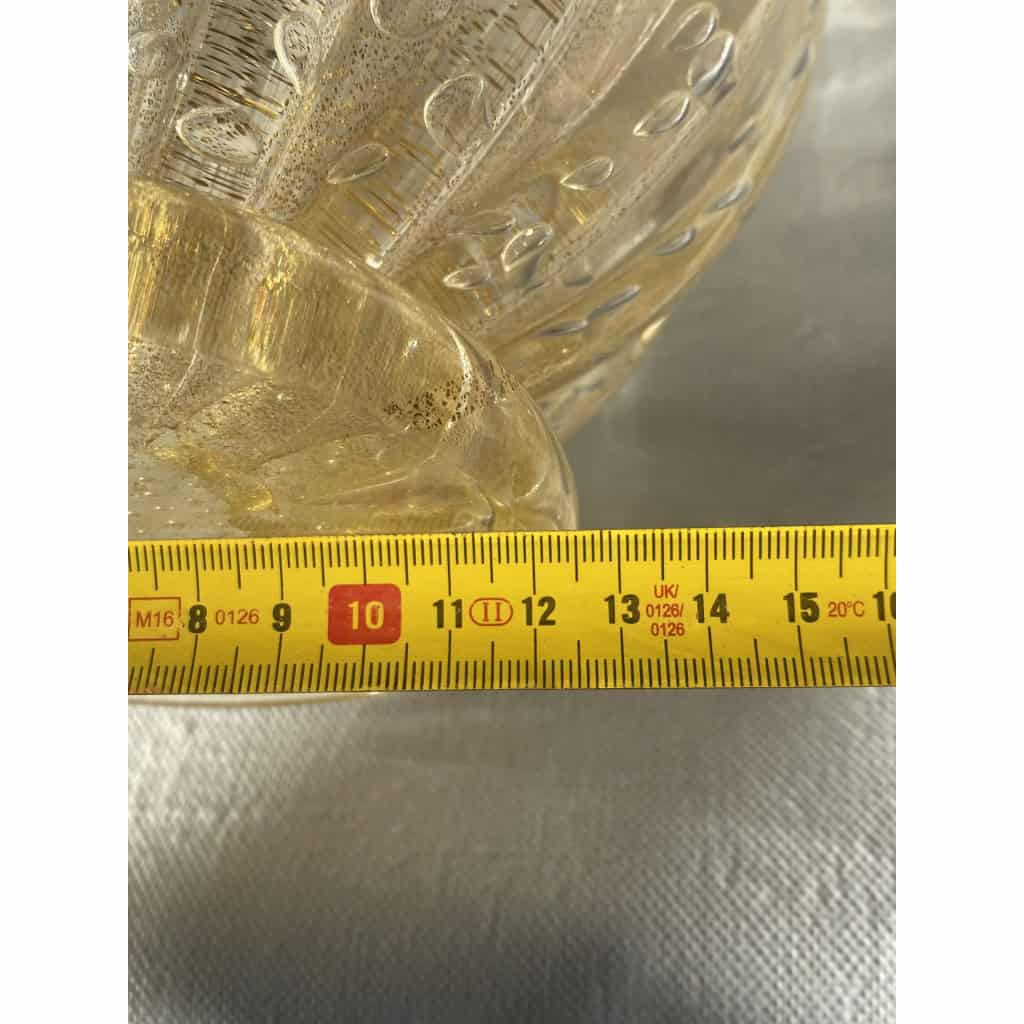 1970′ Vase Cristal Murano Avec Paillons D’Or Signés Murano Alberto Dama