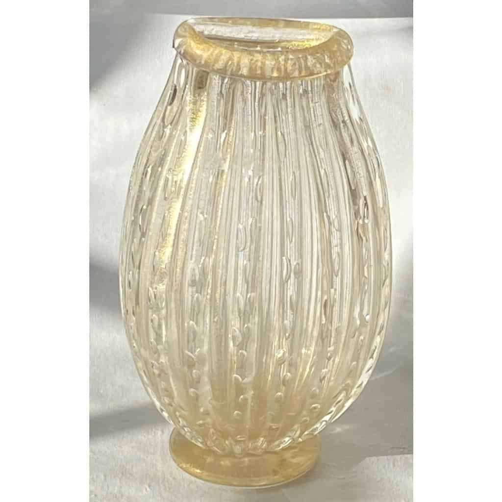 1970′ Vase Cristal Murano Avec Paillons D’Or Signés Murano Alberto Dama