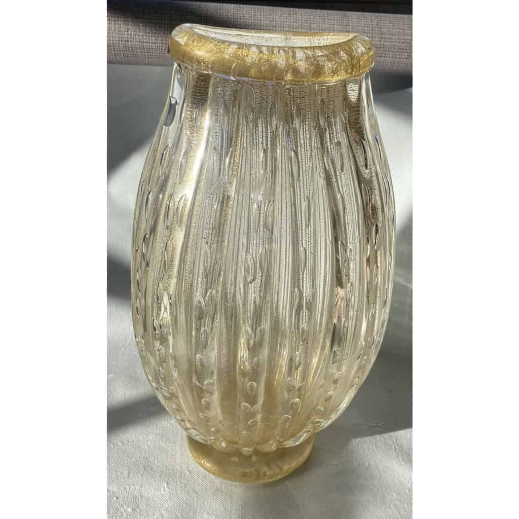 1970′ Vase Cristal Murano Avec Paillons D’Or Signés Murano Alberto Dama