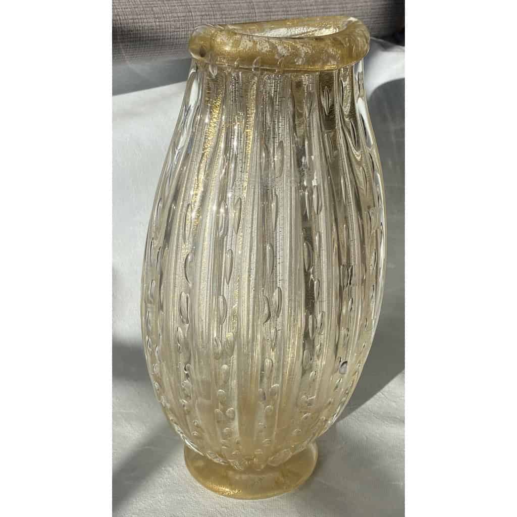 1970′ Vase Cristal Murano Avec Paillons D’Or Signés Murano Alberto Dama