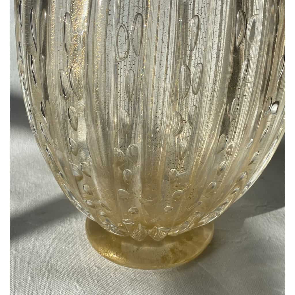 1970′ Vase Cristal Murano Avec Paillons D’Or Signés Murano Alberto Dama