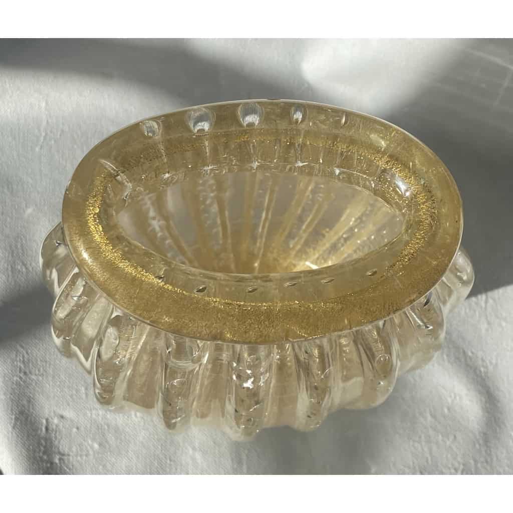 1970′ Vase Cristal Murano Avec Paillons D’Or Signés Murano Alberto Dama