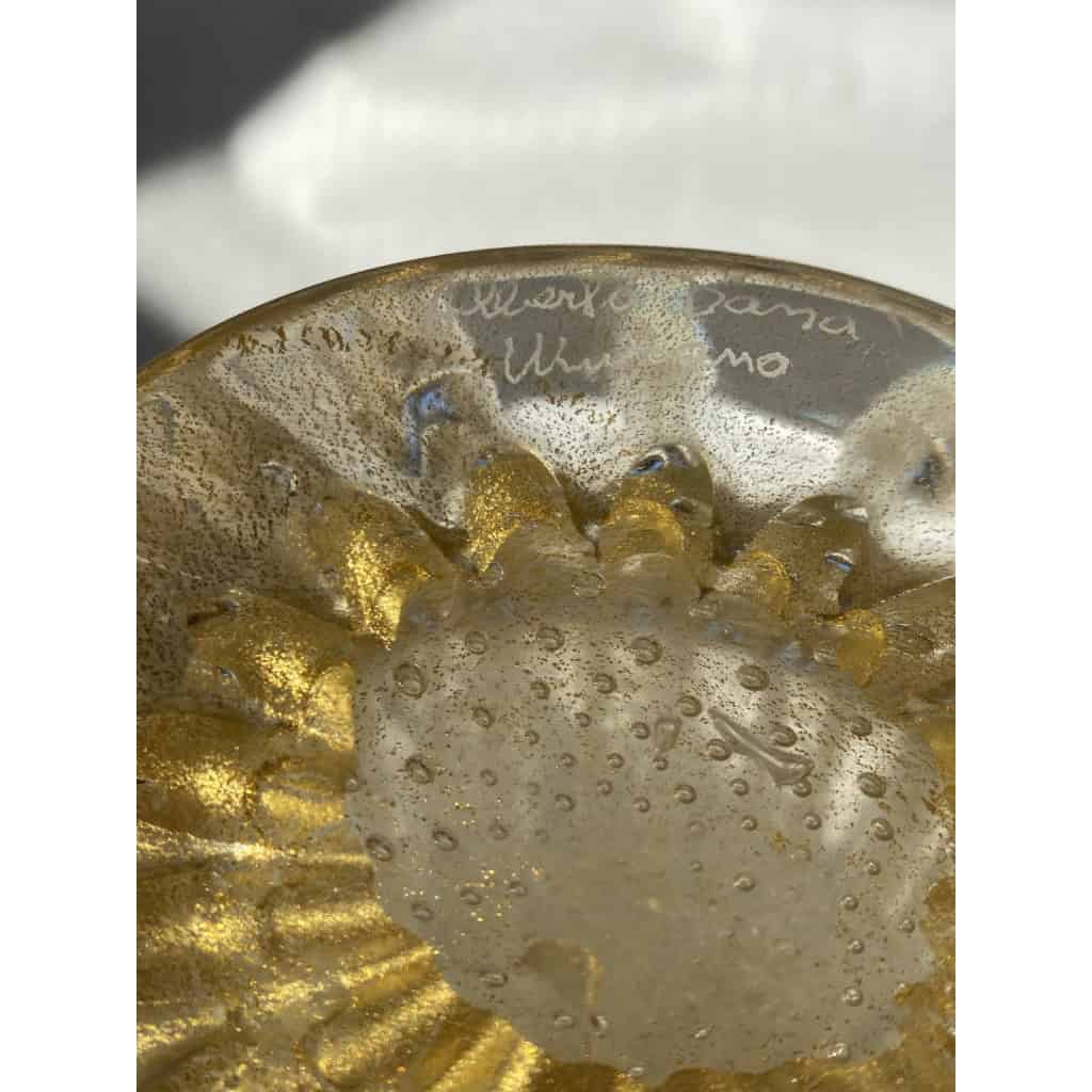 1970′ Vase Cristal Murano Avec Paillons D’Or Signés Murano Alberto Dama
